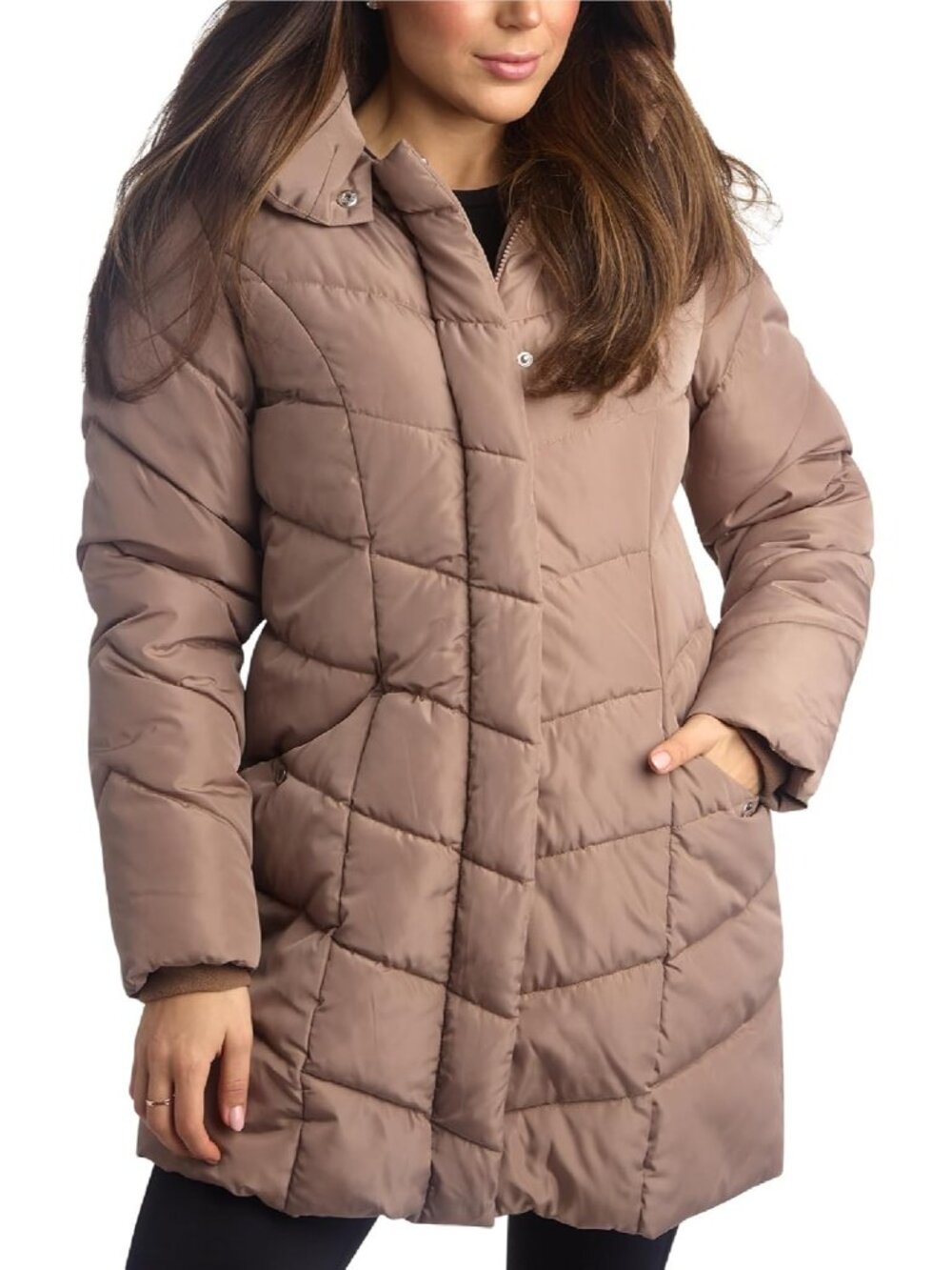 Steve Madden Women's Tan Winter Coat Heavyweight Parka Long Puffer Jackets